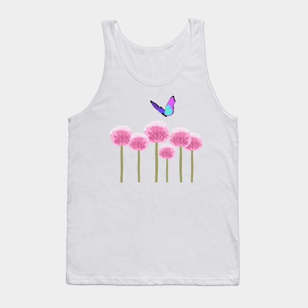 Butterfly flying over allium flowers Tank Top by Orangerinka